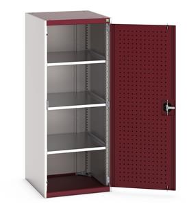 40019158.** Heavy Duty Bott cubio cupboard with perfo panel lined hinged doors. 650mm wide x 650mm deep x 1600mm high with 3 x100kg capacity shelves....